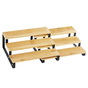 3-Tier Spice Rack Kitchen Cabinet Organizer Expandable Bamboo Display Shelf Step Shelf Organizer Pantry Racks Set of 2 for Countertop