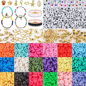 Clay Beads 5000 Pcs Flat Polymer Clay Beads with 234 Letter Beads for Bracelets Making kit Heishi Beads for Jewelry Making Kit Supplies Heart Beads Necklace Making kit Girls Charms for Bracelet Beads