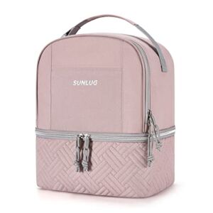 SUNLUG Large Lunch Bag Women 13.5L Double Deck Lunch Box Insulated Lunch Cooler Adult Lunch Bag for Work, School, Picnic, Pink
