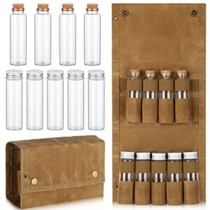 TOBWOLF Portable Spice Bag with 9 Spice Jars, Canvas Seasoning Storage Bag Organizer, Seasoning Bottle Holder with Mini Condiment Bottle, Condiment Container Set for Outdoor Camping BBQ Picnic – Khaki