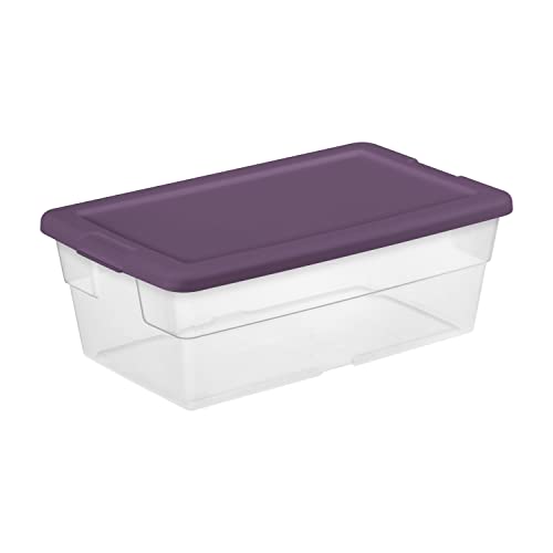 Sterilite Stackable 6 Quart Clear Home Storage Box with Handles and Purple Lid for Efficient, Space Saving Household Storage and Organization, 5 Pack | The Storepaperoomates Retail Market - Fast Affordable Shopping