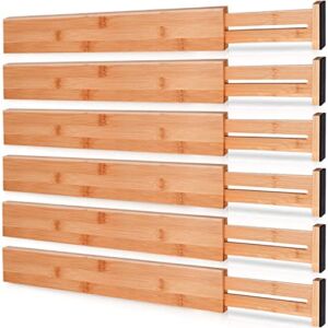 Bamboo Drawer Dividers, Kitchen Drawer Organizer with Spring Loaded,Separators for Dresser,Bathroom,Office 16.5″-22″ Pack of 6