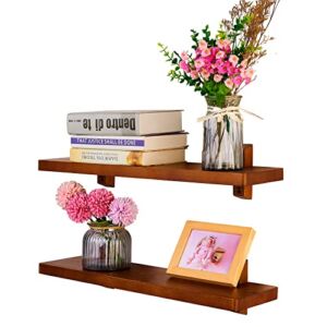 Floating Shelves, Wall Shelf, Shelves for Wall Storage, Solid Wood Shelf L23.4xW5.9 Set of 2, Rustic Wood Wall Shelves for Bedroom, Living Room, Bathroom, Kitchen, Office and More…