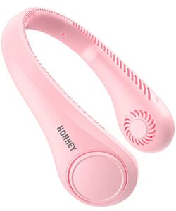 HonHey Personal Neck Fan, Bladeless Portable Neck Fan with 5000mAh Rechargeable Battery Operated and 3 Adjustable Speed, Adjustable Hands Free Fan, 360°Wearable Fan for Working/Outdoor/Travelling (PINK)