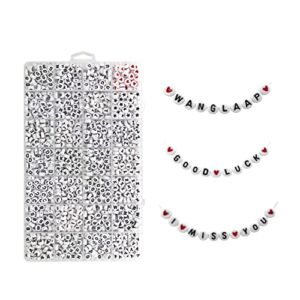 WangLaap 1450Pcs Acrylic 4x7mm Round Letter Beads Kits Alphabet Beads A-Z and Red Heart Black Star Beads for Bracelets Necklaces DIY Jewelry Making (White)
