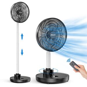 Aluan 12″ Quiet Oscillating Fan with 12000mAh Rechargeable Battery, Foldaway Standing Fan/Table Fan with Remote Control, 6 Speeds Portable Pedestal Fan with Adjustable Height for Home Bedroom Travel