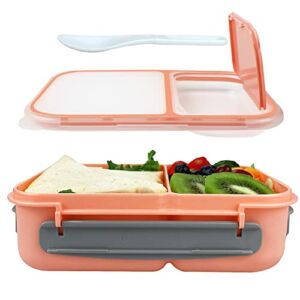 Cerlaza Bento Lunch Box Containers for Adults, Leak Proof Meal Prep Containers with 2 Compartments Dividers and Spoon, BPA-Free and Food-Safe Materials – Pink