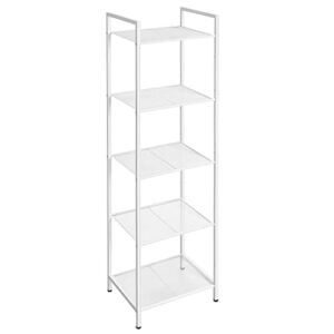SONGMICS 5-Tier Storage Rack, Bathroom Shelf, Industrial Style Extendable Plant Stand with Adjustable Shelf, for Bathroom, Living Room, Balcony, Kitchen, White UBSC035W01
