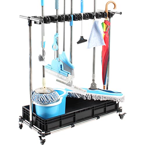 QTJH Black Broom mop Shelf Floor-Standing Removable Tool Storage Rack Stainless Steel mop Rack Suitable for garages, Hotels, Schools, Restaurants, etc | The Storepaperoomates Retail Market - Fast Affordable Shopping