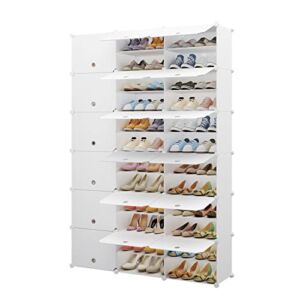 Aeitc Portable Shoe Rack, 72 Pair DIY Shoe Storage Shelf Organizer, Plastic Shoe Organizer for Entryway, Shoe Cabinet with Doors, White