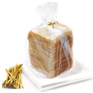 Bread Bags with Ties, Reusable, 50 Clear Bags and 50 Ties, Bread Bag For Homemade Bread And Bakery Loaf Adjustable Reusable