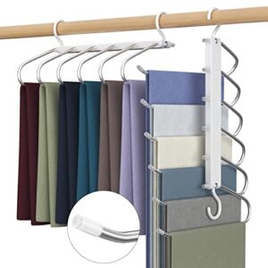 2 Pack Pants Hangers Space Saving – 6 Tier Multi Functional Pants Rack for Hanging Pants,Jeans,Scarf,Trouser,Clothes – No Slip Folding Hangers for Closet Organizer,Magic Hangers for Men Women