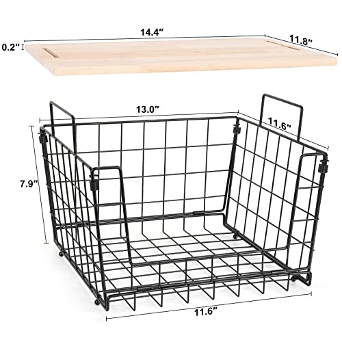 2 PCS Countertop Basket for Kitchen Vegetable Basket Onion Storage Wire Produce Basket With Wood Lid, Stackable Countertop Tiered Kitchen Counter Organizer for Snack, Fruit, Bread, Pantry | The Storepaperoomates Retail Market - Fast Affordable Shopping
