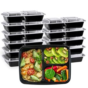 MUCHII [20 Pack] 32oz Meal Prep Container, 3 Compartment To Go Containers With Lids, Plastic Storage Food Containers With Lids, Disposable Food Pre Containers For Lunch, Microwave and Freezer Safe.