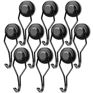 MIKEDE Black Magnetic Hooks Heavy Duty, 60 lb+ Strong Swivel Swing Neodymium Magnetic Hooks for Hanging, Strong Magnetic Hanger for Cruise Cabins, Locker, Toolbox, Home, Kitchen – Pack of 10