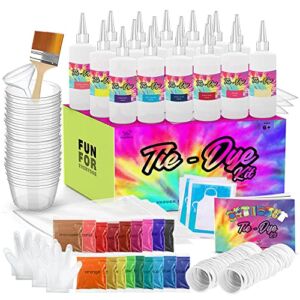 CraftBud Tie Dye Kit for Kids & Adults, 197 Pieces – 18 Colors – Includes 18 Bottles, 120 Rubber Bands, 1 Funnel, 1 Guide Book & Much More- Tie Dye Kit for Large Groups & for Outdoor Activities