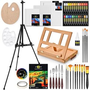 Magicfly Acrylic Painting Set with Aluminum and Wood Easel Box, 24 Acrylic Paints Set, Brushes, Stretched Canvas and Painting Supplies, Painting Kit for Christmas Gifts, Beginner, Artists, Adults