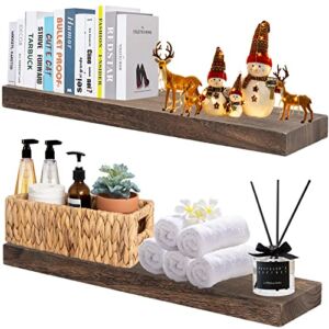 24″ Wood Floating Shelves, 2-Tier Heavy Duty Wall Mounted Shelves for Room Decor and Storage, Rustic Wooden Wall Shelves for Farmhouse Bathroom Bedroom Kitchen(24″ x 5.8″,Set of 2)
