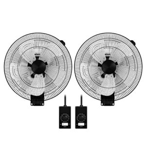 HealSmart 18 Inch Household Commercial Wall Mount Fan, 90 Degree Horizontal Oscillation, 5 Speed Settings, Black, 2-Pack