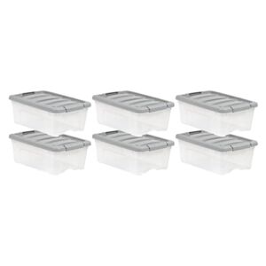 Amazon Basics 12 Quart Stackable Plastic Storage Bins with Latching Lids- Clear/ Grey- Pack of 6