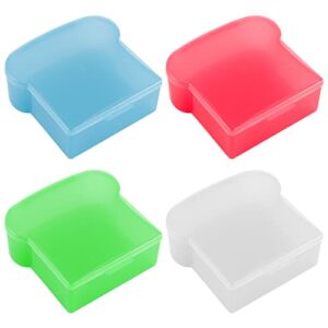 4 Pcs 20 Oz Toast Shape Sandwich Box, Food Grade PP Made, Allow Microwave Heating and Frozen Preservation, 5.4″ x 4.7″ x 2″ Food Storage Sandwich Containers for Lunch Prep(Green, Blue, Red, White)