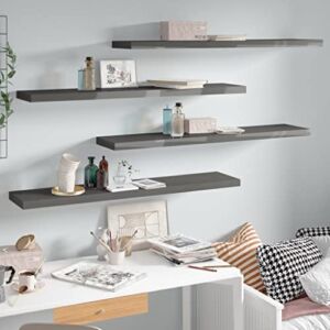 INLIFE 4pc Picture Frame Ledge Shelves MDF Wall Mounted Floating Shelves for Display,Storage Storage Shelves for Living Room,Bedroom,Office High Gloss Gray 47.2″x9.3″x1.5″(LxWxH)