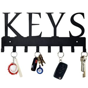 Key Holder for Wall, Nail-Free Key Holder, Wall Mounted Key Hooks for Wall, Metal Key Rack for Entryway, Hallway, Office, Matte Black,11.4”4.9”0.6”