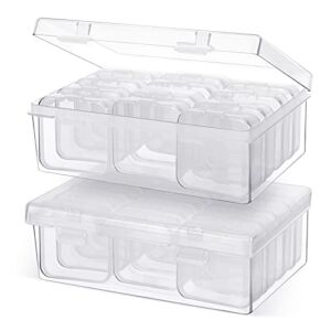 24 Pcs Small Bead Organizer Plastic Bead Storage Containers Clear Plastic Storage Case Craft Containers with 2 Pcs Hinged Lid Clear Craft Cases (6.7 x 4.33 x 2.36 Inch, 2.12 x 2.12 x 0.79 Inch)