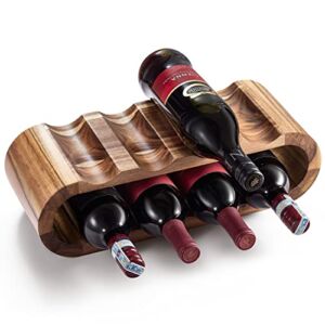 Wooden Wine Racks Countertop, 8 Bottle Wine Rack, Acacia Wine Bottle Holder Stand, Free Standing Wine Storage, Wine Shelf Organizer, Perfect for Home Décor and Wine Gifts, No Need Assembly