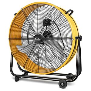 Eytruty 30 Inch Heavy Duty Metal Industrial Drum Fan, 3 Speed Air Circulation for Warehouse, Greenhouse, Workshop, Patio, Factory and Basement – High Velocity, Yellow,30inch