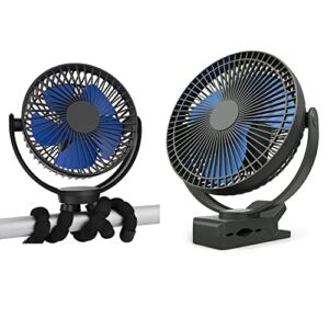 8-Inch Battery Operated Clip on Fan, 5000mAh Portable Stroller Fan, 6 Inch Rechargeable Clip Fan with Flexible Tripod