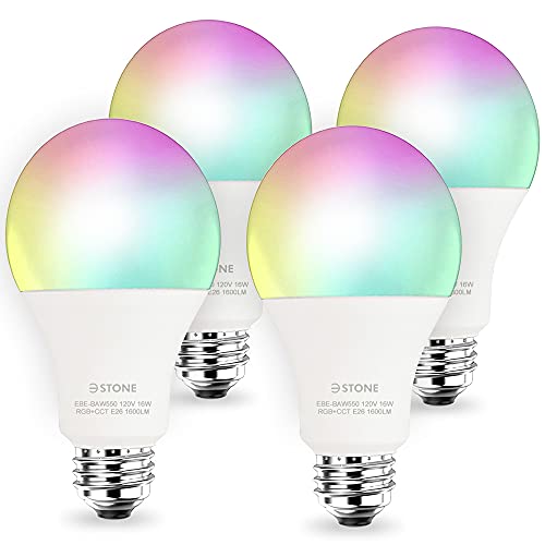Smart Light Bulbs, 3Stone 16W 1600 Lumens WiFi LED Color Changing A21 Bulb 100W Equivalent Dimmable 2700K-6500K RGBCW, Tunable White Works with Alexa, Google Home 2.4Ghz Only, No Hub Required 4 Pack | The Storepaperoomates Retail Market - Fast Affordable Shopping