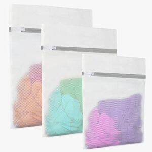 3Pcs Laundry Bag for Delicates Durable Reusable Mesh Laundry Bags (1 Large 16 x 20 Inches, 1 Medium 12 x 16 Inches, 1 Small 10 x 12 Inches)