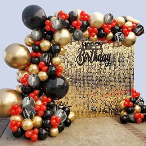 Red Black Gold Balloon Garland Arch Kit, 149Pcs Chrome Metallic Gold Marble Agate Black Balloons for Men Women Kids Birthday Party Decorations Baby & Bridal Shower Wedding Graduation Party Supplies (Red Black Gold)