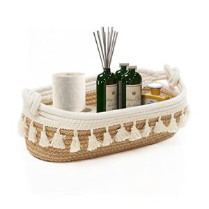 HOSROOME Small Cotton Rope Woven Basket Toilet Paper Baskets for Organizing Decorative Basket for Boho Decor Small Storage Basket for Bedroom Nursery Livingroom Entryway,Beige