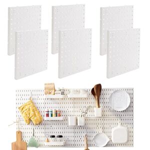 10″x10″ Pegboard Wall Organizer Panels and 48 Mounting Accessories, White Pegboard Wall Mount, Hanging for Garage Kitchen Living Room Bathroom Office (6PCS)