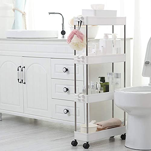 Mojoyce 4 Tier Storage Cart Mobile Shelving Unit Organizer Slide Out Storage Rolling Utility Cart Tower Rack for Kitchen Bathroom Laundry Narrow Places, Plastic & Stainless Steel | The Storepaperoomates Retail Market - Fast Affordable Shopping