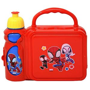 Zak Designs Spiderman Lunch Box – Red Marvel Lunch Box for Boys and Girls with Pull Top Spiderman Water Bottle, Hard Top Kids Lunch Box with Water Bottle Holder, Superhero Comic Lunch Box Set, 9 Inch