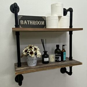 HDDFER Industrial Bathroom Pipe Shelves Over Toilet with Wood Planks Industrial Pipe Shelving for Bathroom Wall Mounted 24 inch , Industrial Shelves Pipe Floating Shelves for Farmhouse, Kitchen