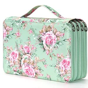 Colored Pencil Case – 200 Slots Pencil Holder with Zipper Closure Twill Fabric Large Capacity Pencil Case for Watercolor Pens or Markers, Pencil Case Organizer for Artist or Student (Green Rose)