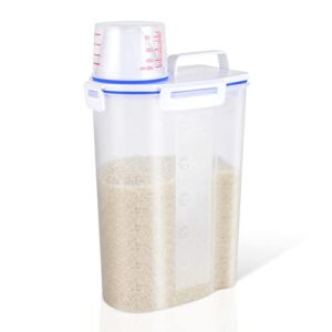 FAXLEVY Small Rice Storage Bin Cereal Container, Airtight Dry Food Container Plastic Dispenser with Pouring Spout, Measuring Cup for Oatmeal, Flour, Cereal, Grain