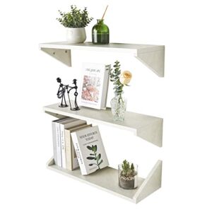 Kaboon Floating Shelves White 24×8 inch Set of 3, Wall Shelves for Storage and Decor, Living Room, Bathroom, Kitchen, Office and More, Home Decor and Organization, White Pebble Texture/Sea Salt