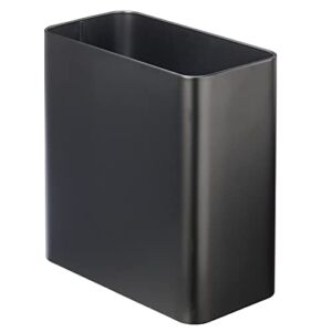 mDesign Stainless Steel Rectangular Modern Metal 2.6 Gallon/10 Liter Trash Can Wastebasket, Garbage Container Bin for Bathrooms, Bedrooms, Kitchens, Home Offices; Holds Waste, Recycling – Black