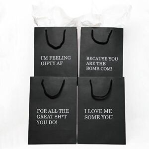 Fay People Black Gift Bags With Tissue Paper – 4 Pack Medium Size Black Gift Bags With Handles Can Be Birthday Gift Bags, Gifts Bags For Men Or Christmas Gift Bags