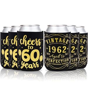Cheers to 60 Years Can Sleeves Vintage 1962 60th Birthday Party Favor Decorations for father Dad Grandpa Birthday Supplies Can Cover Sleeves Black and Gold Neoprene Sleeves Set of 12