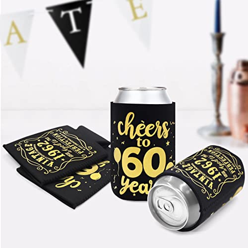 Cheers to 60 Years Can Sleeves Vintage 1962 60th Birthday Party Favor Decorations for father Dad Grandpa Birthday Supplies Can Cover Sleeves Black and Gold Neoprene Sleeves Set of 12 | The Storepaperoomates Retail Market - Fast Affordable Shopping
