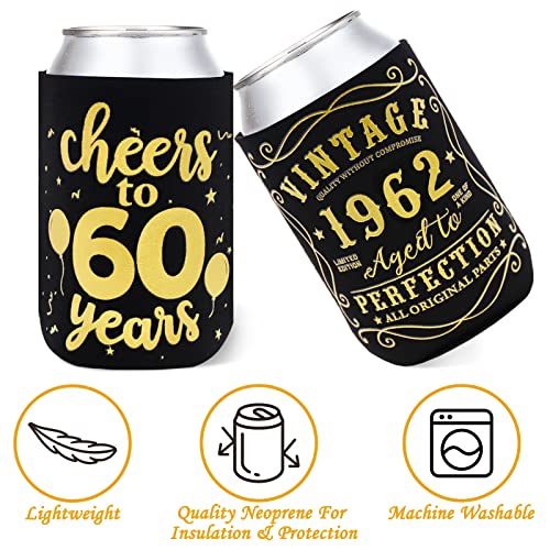 Cheers to 60 Years Can Sleeves Vintage 1962 60th Birthday Party Favor Decorations for father Dad Grandpa Birthday Supplies Can Cover Sleeves Black and Gold Neoprene Sleeves Set of 12 | The Storepaperoomates Retail Market - Fast Affordable Shopping