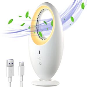 Desk Fan,12 Inch Bladeless Fan Small Table Fan USB Rechargeable Battery Operated,Quiet Portable Personale Fan Bedside Fans with 3 Cooling Speeds Touch Sensing Gradient Dimming for Bedroom Office Home