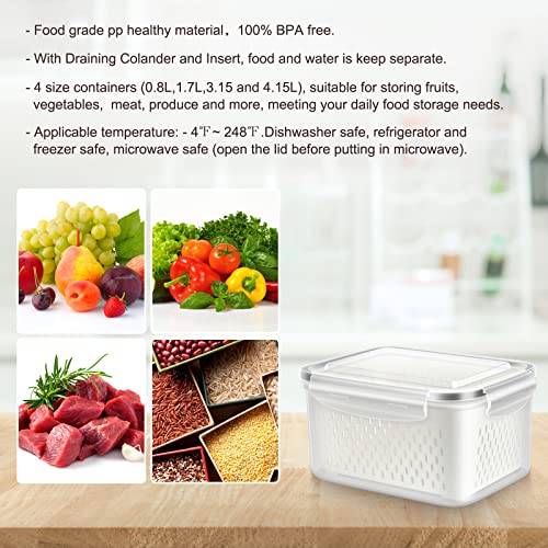 ODOMU 4 Pack Fridge Food Storage Container with Lids, Plastic Fresh Produce Saver Keeper for Vegetable Fruit Berry Salad Lettuce, BPA Free Kitchen Refrigerator Organizers Bins (4.15L+3.15L+1.7L+0.8L) | The Storepaperoomates Retail Market - Fast Affordable Shopping