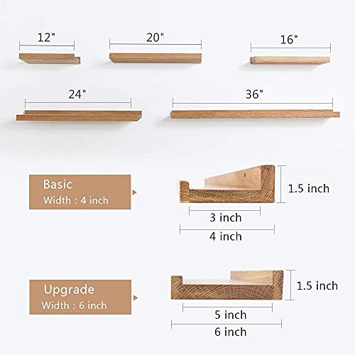 Oak Floating Shelves Natural Wood Wall Mounted Display Picture Ledge Wall Shelf for Home Office Living Room Bedroom Wall Storage Shelf 6X20 inch | The Storepaperoomates Retail Market - Fast Affordable Shopping